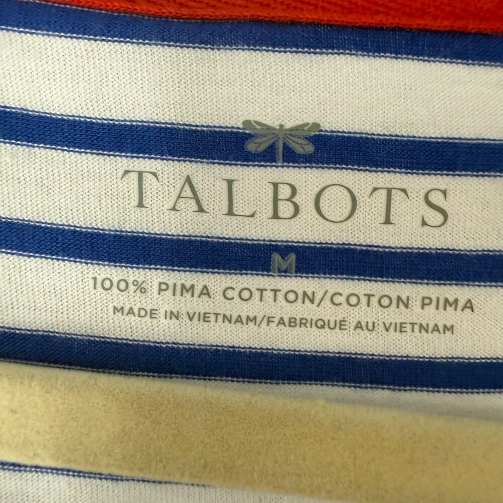 Talbots Sequin Lemon Slice Striped T-Shirt Womens M Blue White Short Sleeve Pima - Picture 4 of 5